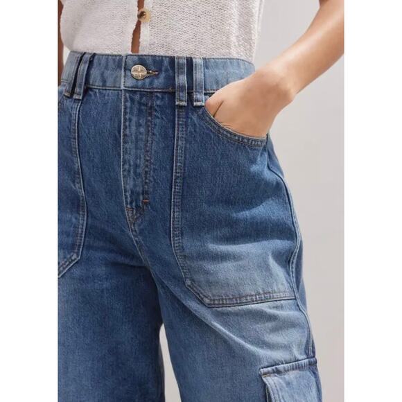 ME+EM Baggy Cargo Denim Trousers Jeans Pants Wide Leg Pockets 24 Vintage Wash - Picture 2 of 14